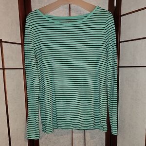 Talbots Striped Long-Sleeve Crewneck Top - Mint/Black